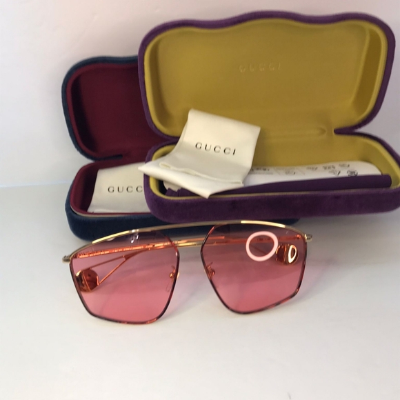 💯 Original Gucci Pink Acetate GG0437SA Geometric Sunglasses - Picture 9 of 13